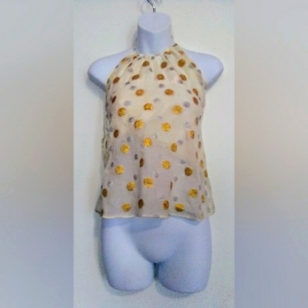 EXPRESS DESIGN STUDIO GOLD AND SILVER POLKA DOT HALTER TOP